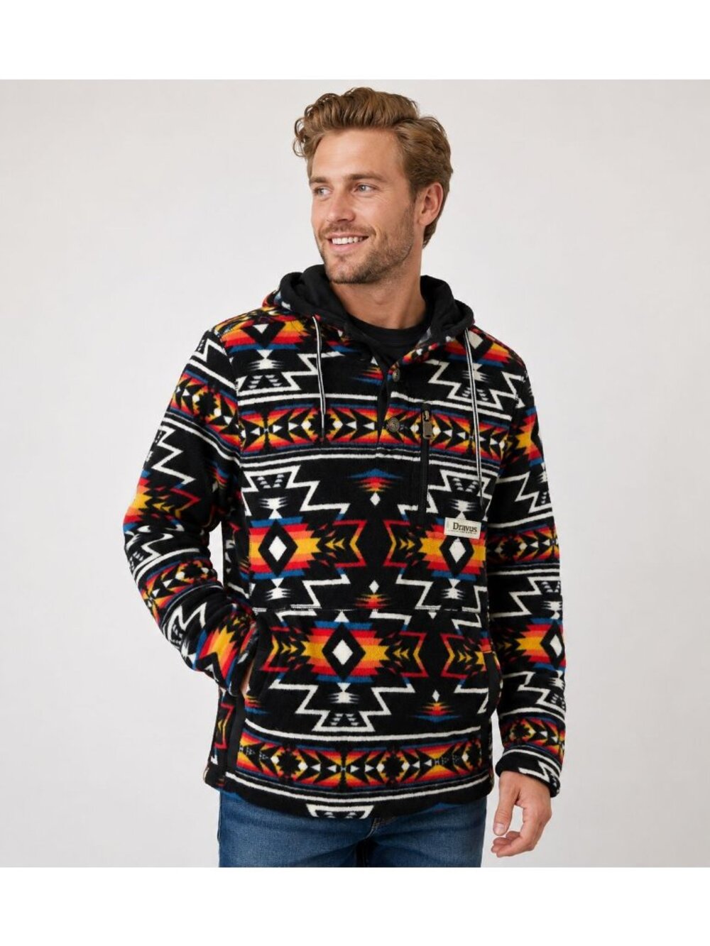 Dravus Aztec Southwestern Fleece Quarter Zip Hoodie Pullover S